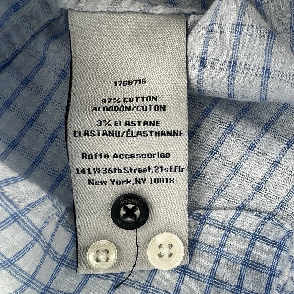 Duchamp London Men's Dress Shirt 18 XXL 46 Blue White Check Slim‎ Fit Stretch